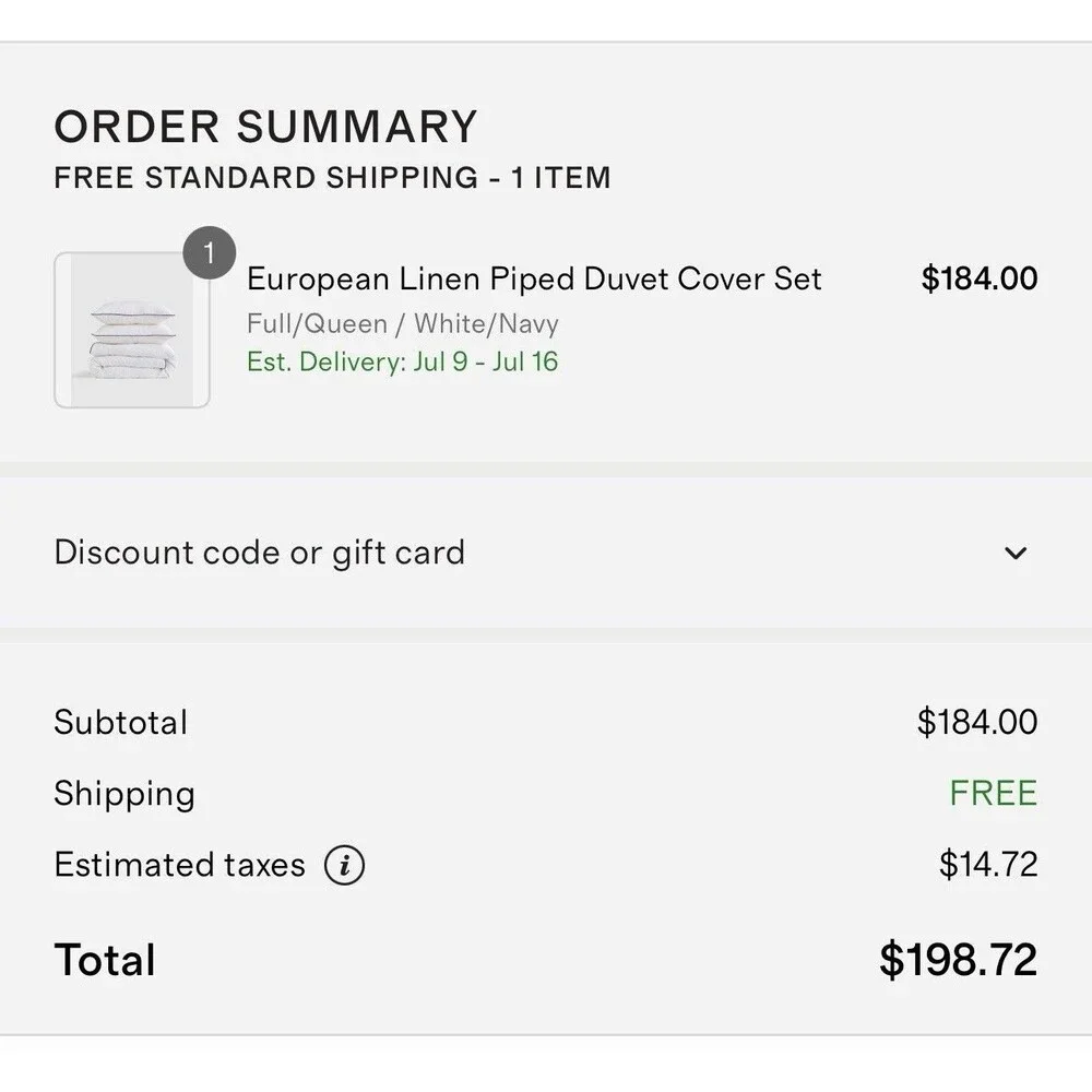 Quince European Linen Piped Duvet Cover Set Full Queen White Navy $184 Retail